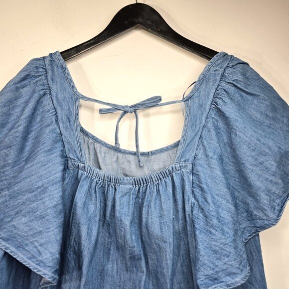 Old Navy Chambray Short Sleeve Flowy Blouse Flutter Sleeves Top - Picture 6 of 8